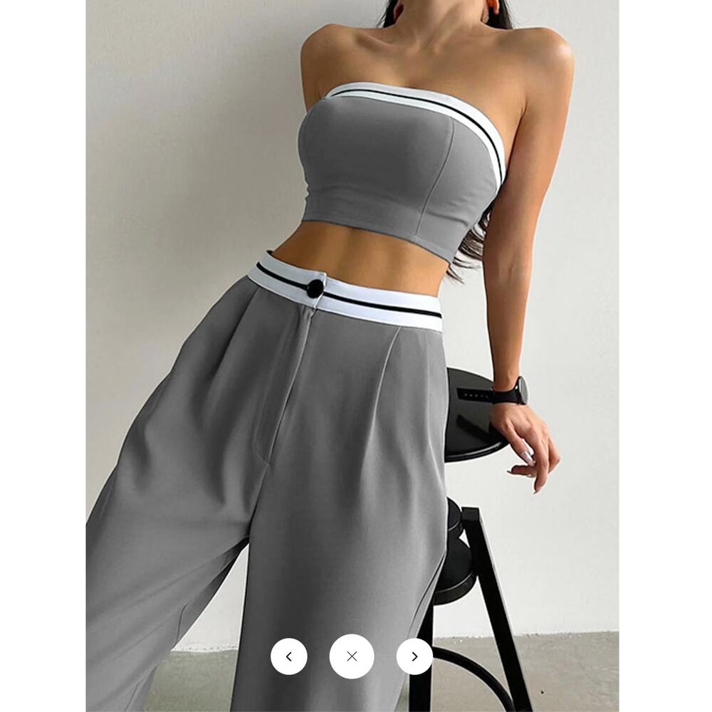 NWT Commense Tube Top Two Piece Contrast Waistband Pants Set Sz L